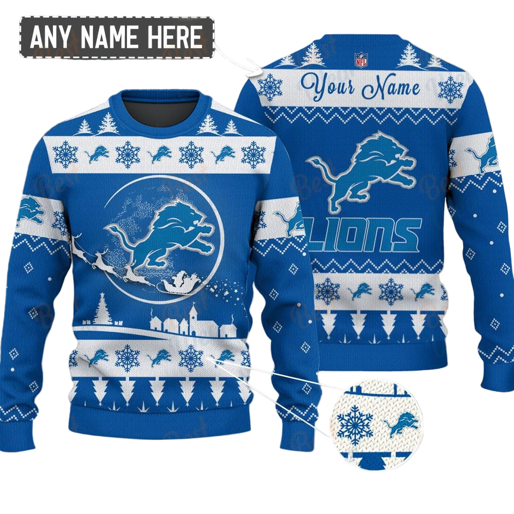 Detroit Lions NFL Ugly Christmas Sweater - Name Customized