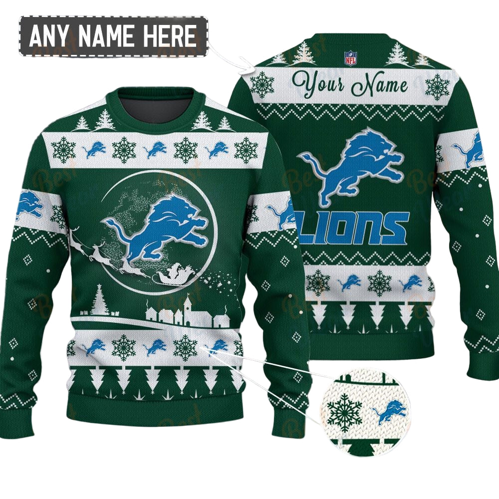 Detroit Lions NFL Ugly Christmas Sweater - Name Customized