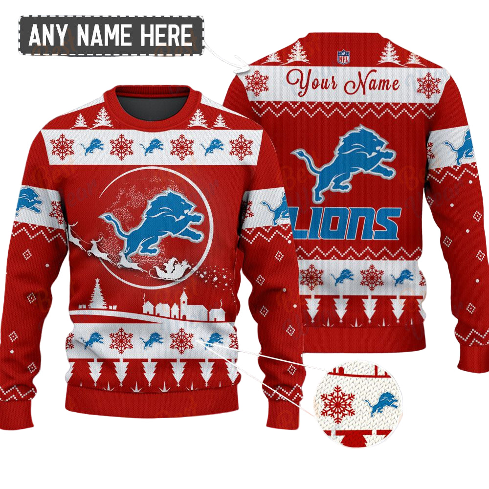 Detroit Lions NFL Ugly Christmas Sweater - Name Customized