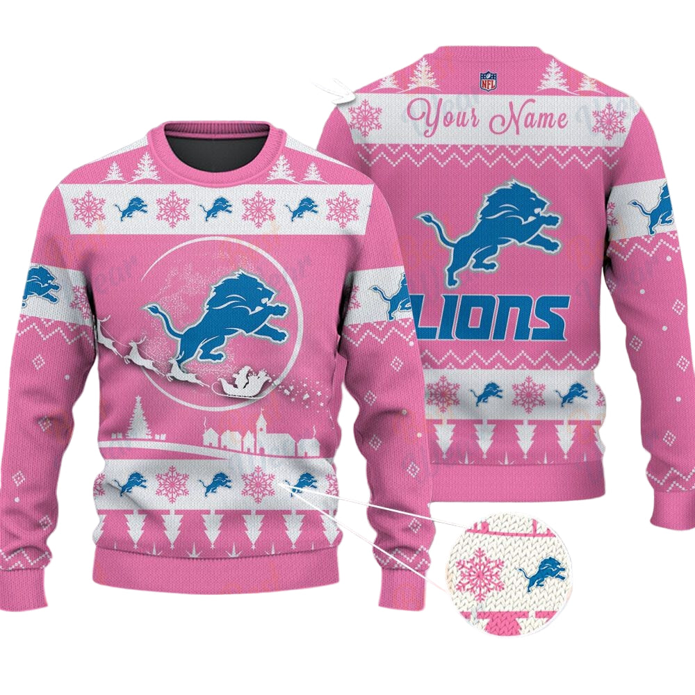 Detroit Lions NFL Ugly Christmas Sweater - Name Customized