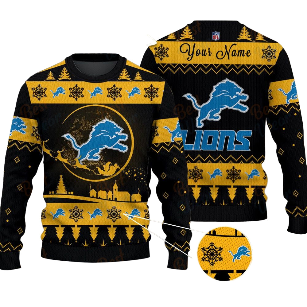 Detroit Lions NFL Ugly Christmas Sweater - Name Customized