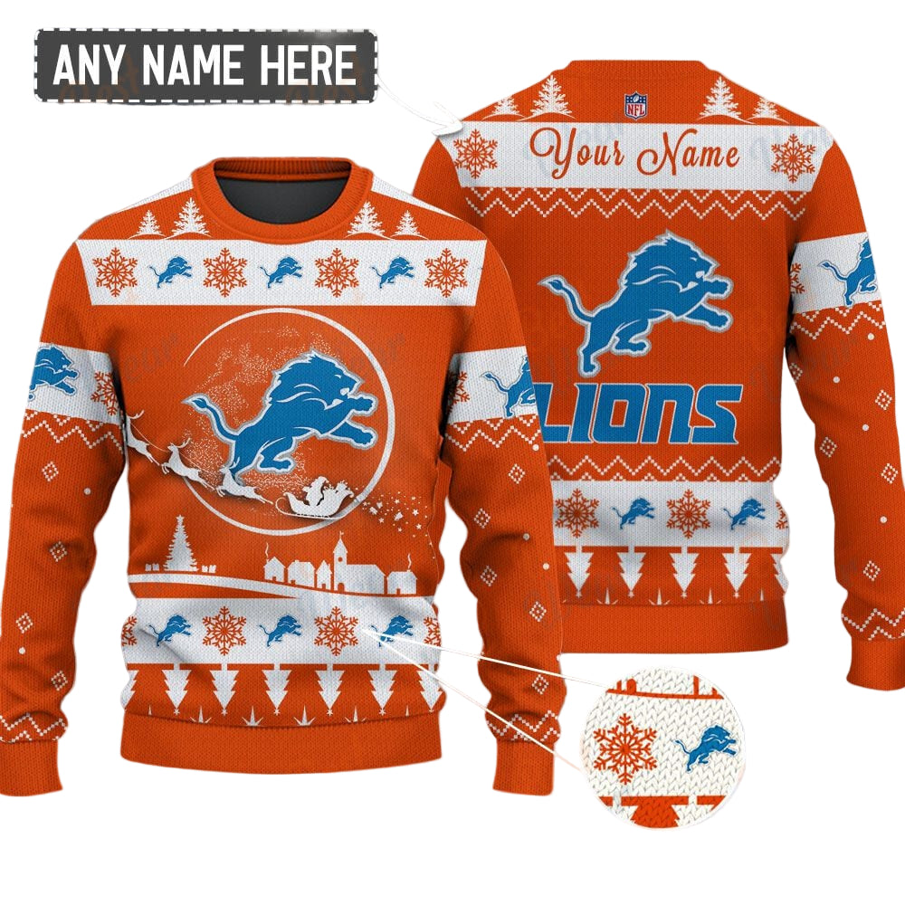 Detroit Lions NFL Ugly Christmas Sweater - Name Customized