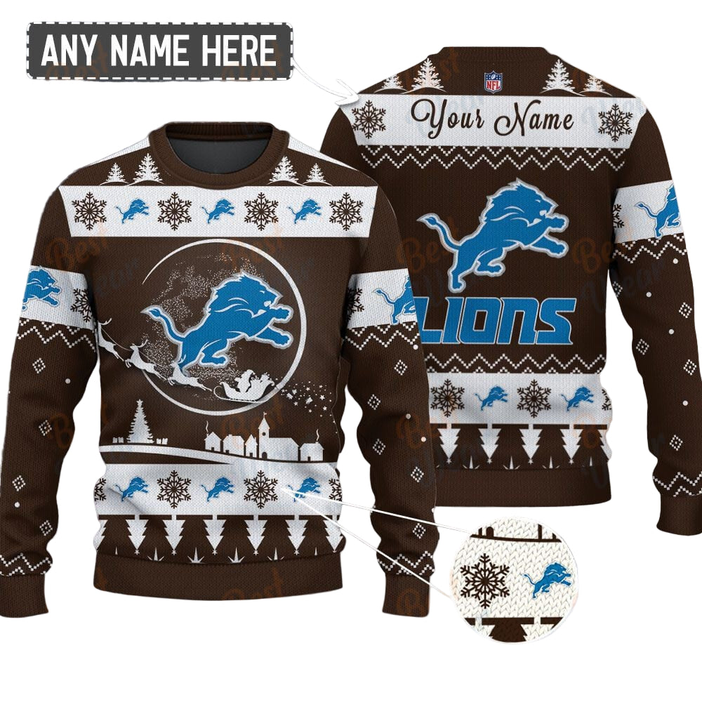 Detroit Lions NFL Ugly Christmas Sweater - Name Customized