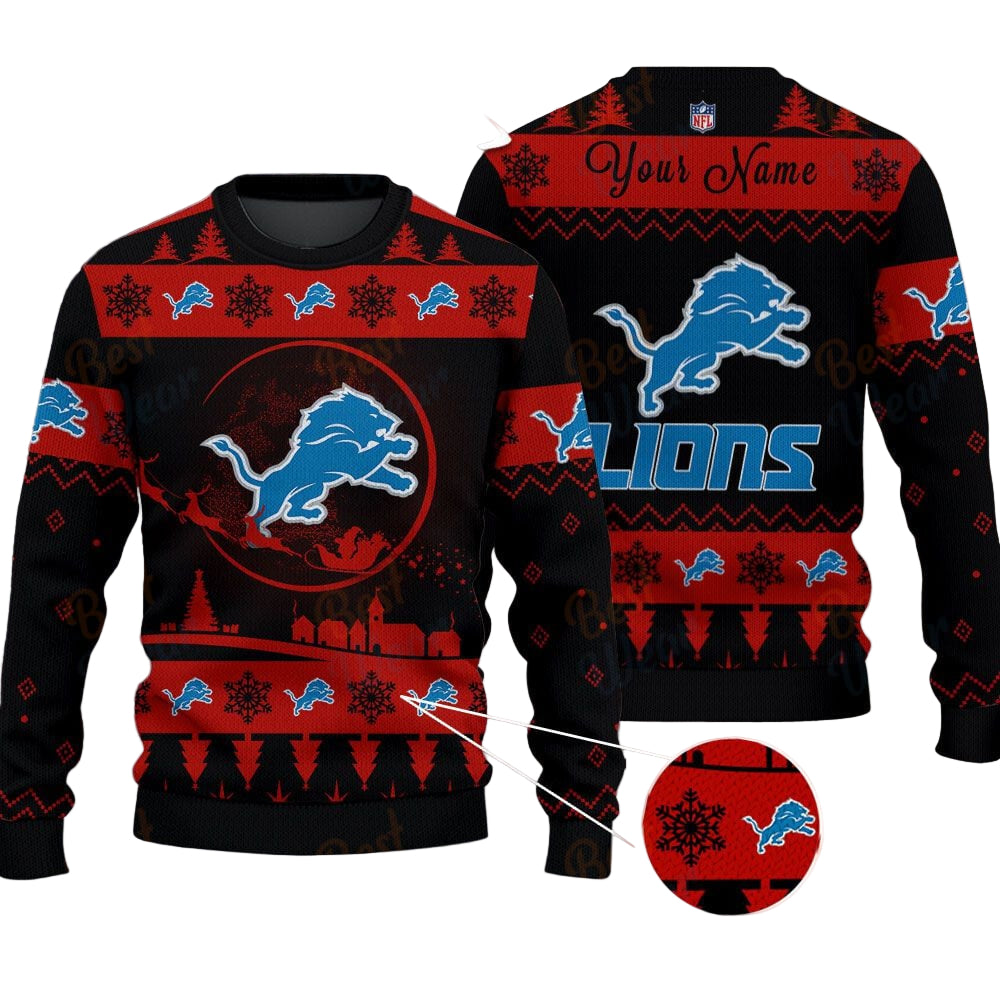 Detroit Lions NFL Ugly Christmas Sweater - Name Customized