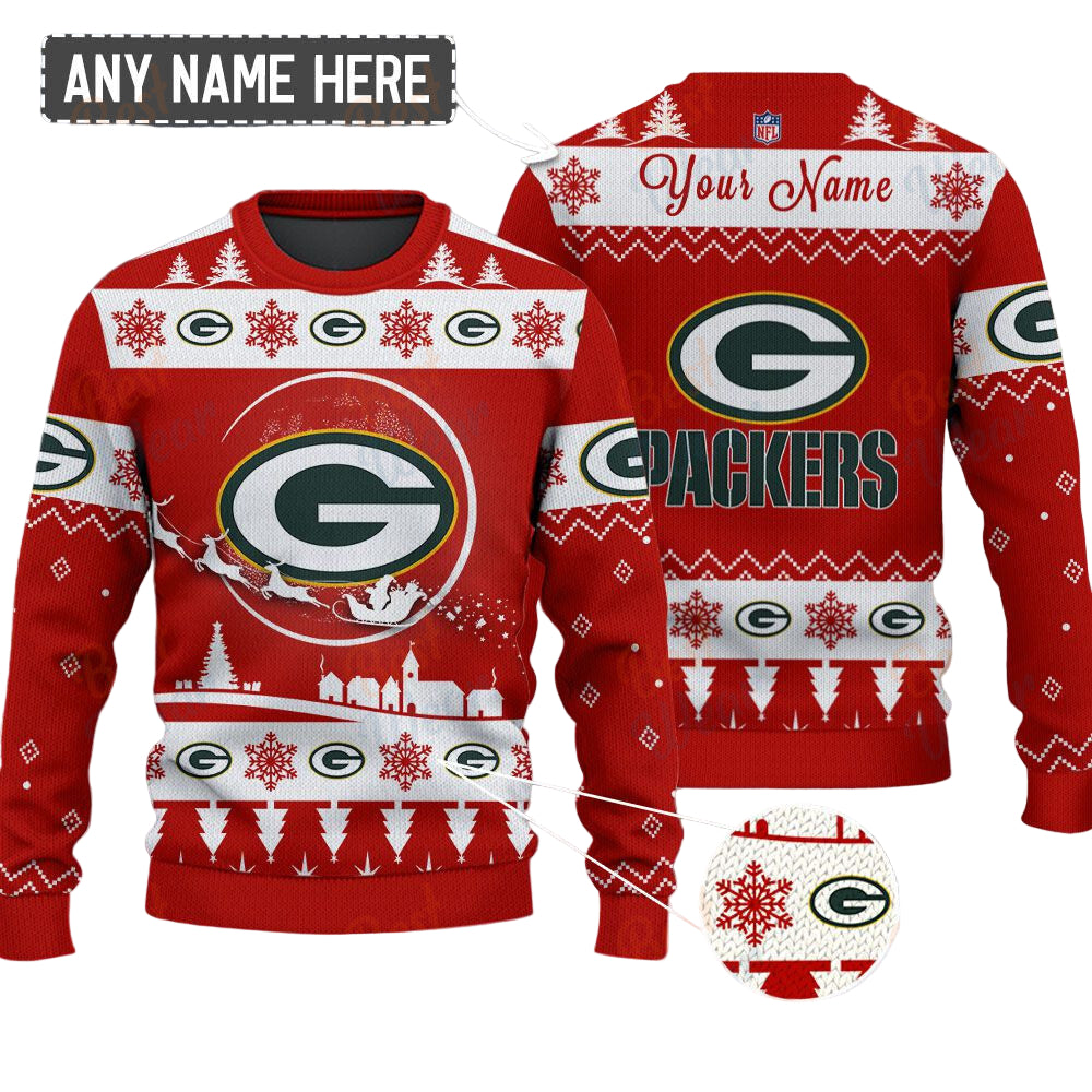 Green Bay Packers NFL Ugly Christmas Sweater - Name Customized