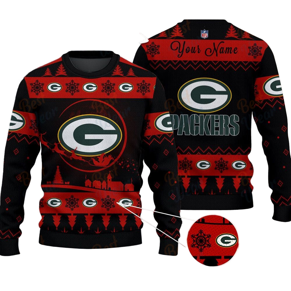 Green Bay Packers NFL Ugly Christmas Sweater - Name Customized