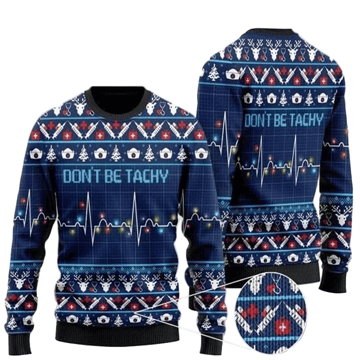 ECG With Light Don't Be Tachy Gift For Christmas Ugly Christmas Sweater