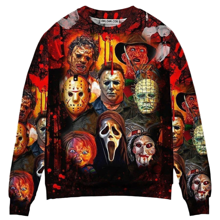 Halloween Horror Movie Characters Blood Scary Gift For Lover Ugly Christmas Sweater