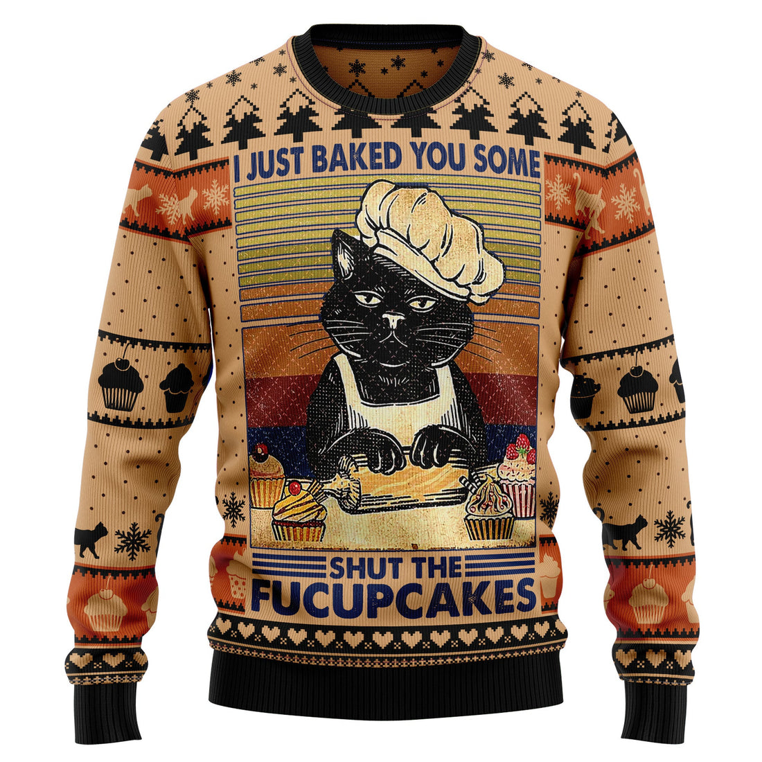Black Cat Chef I Just Baked You Some Shut The Fucupcakes Gift For Christmas Ugly Christmas Sweater