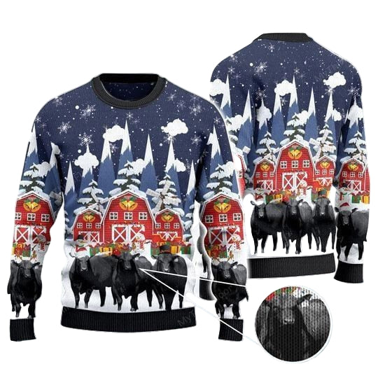 Black Angus Cattle Lovers Xmas Snow Farm Awesome Gift For Christmas Ugly Christmas Sweater