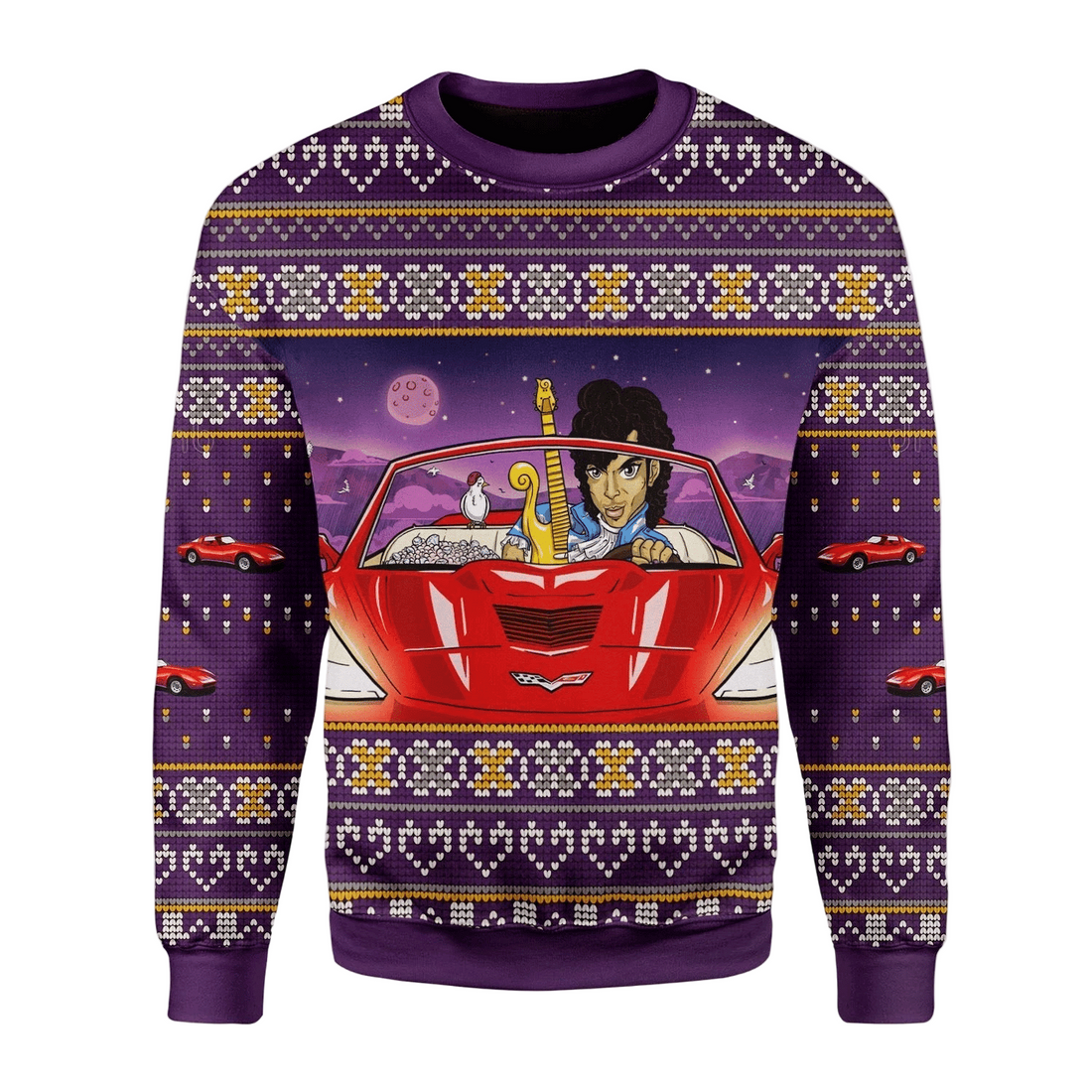 Merry Christmas Prince Little Red Corvette For Unisex Ugly Christmas Sweater, All Over Print Sweatshirt