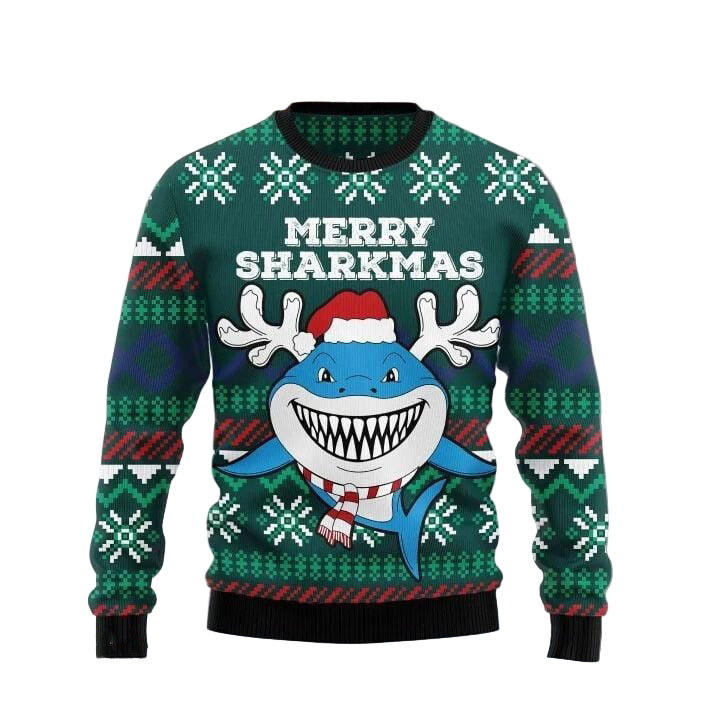 Artful Shark in Ocean Merry Sharkmas Gift For Christmas Ugly Christmas Sweater