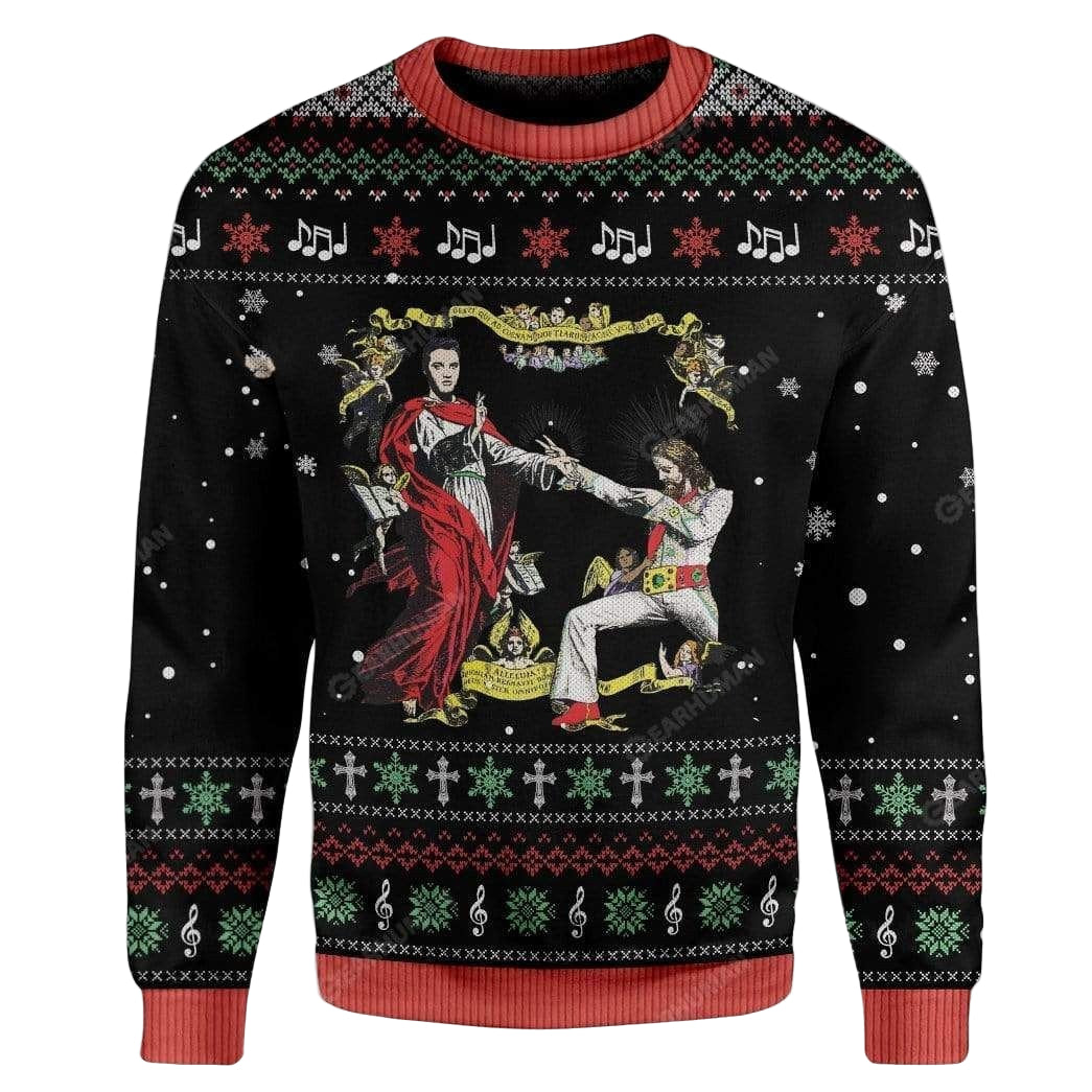 Jesus And Elvis Presley For Unisex Ugly Christmas Sweater, All Over Print Sweatshirt