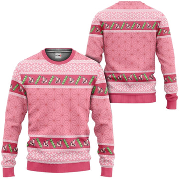 Kimetsu Nezuko Pink Custom Gift For Fan Anime Christmas Ugly Sweater