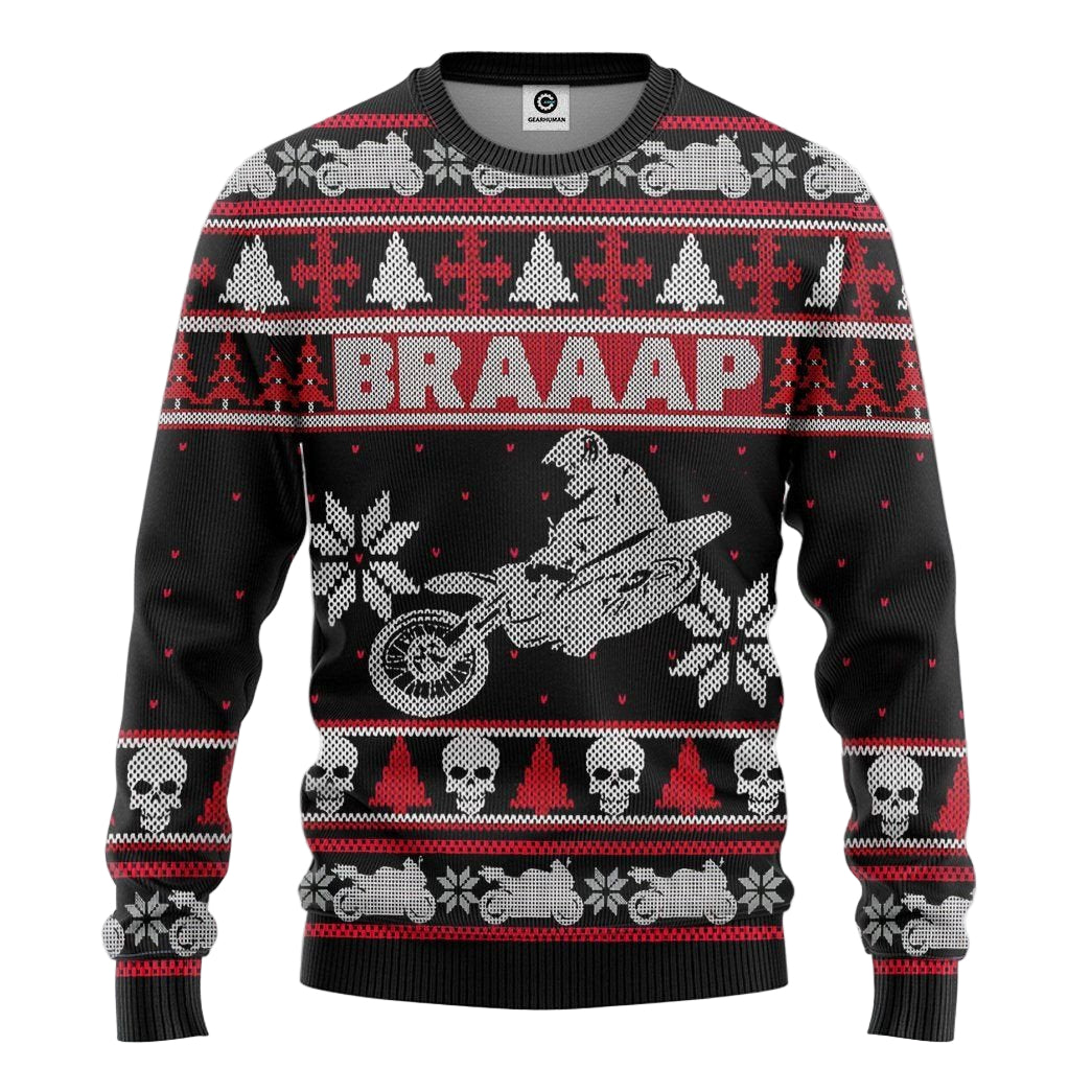 Merry Xmas Braaap Dirt Bike Gift For Christmas Party Ugly Christmas Sweater