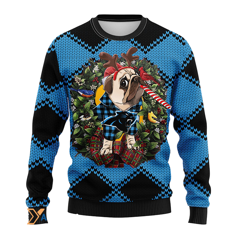 Ugly Christmas Sweater Carolina-Panthers, Pub Dog Blue/Black
