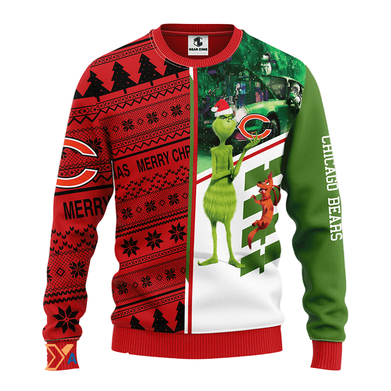 Ugly Christmas Sweater Chicago-Bears, Grinch Red/White/Green