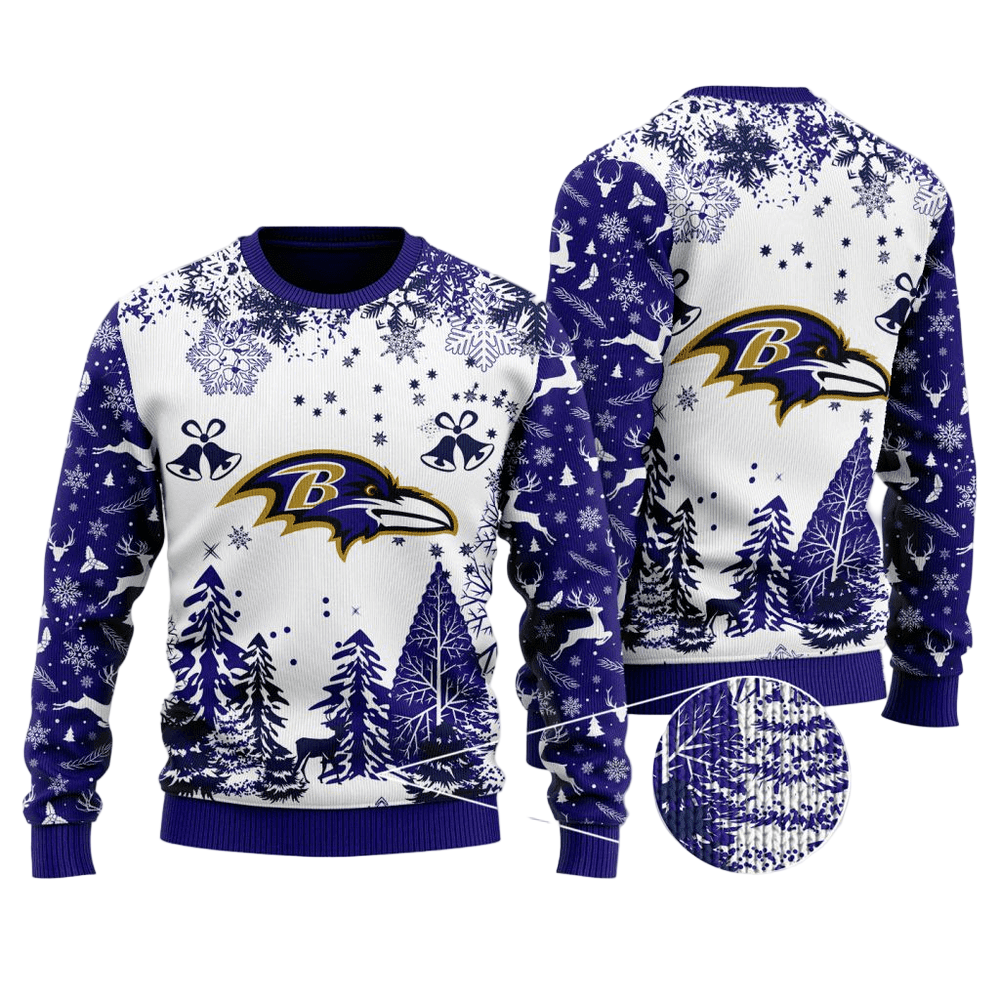 Ugly Christmas Sweater Baltimore-Ravens, Play Like A Raven White/Violet