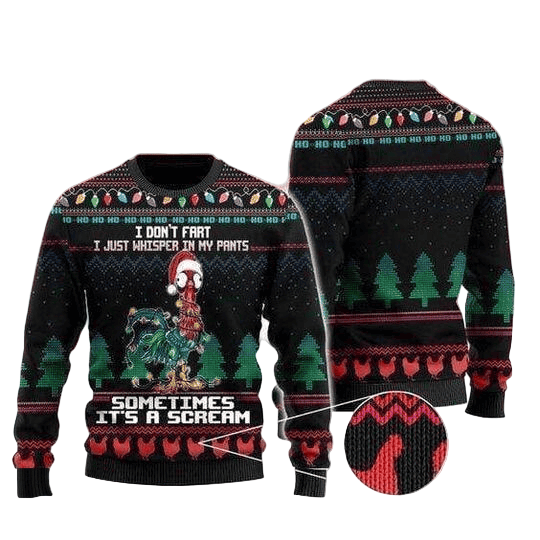 Merry Xmas I Don't Fart I Just Whisper In My Pants Rooster And Special Pattern Ugly Christmas Sweater