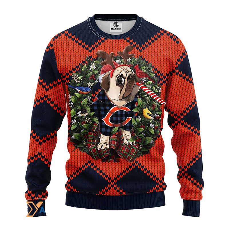Ugly Christmas Sweater Chicago-Bears, Pub Dog Orange/Blue