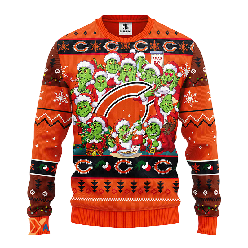 Ugly Christmas Sweater Chicago-Bears, 12 Grinch Brown/Orange/Black