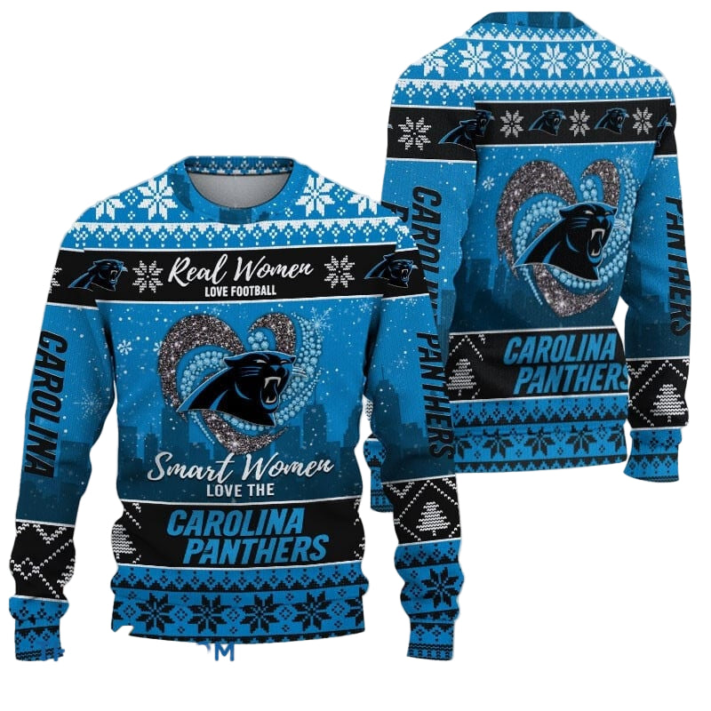 Ugly Christmas Sweater Carolina-Panthers, Grinch Christmas Carolina-Panthers In Heart Snowflakes City Shadow Navy