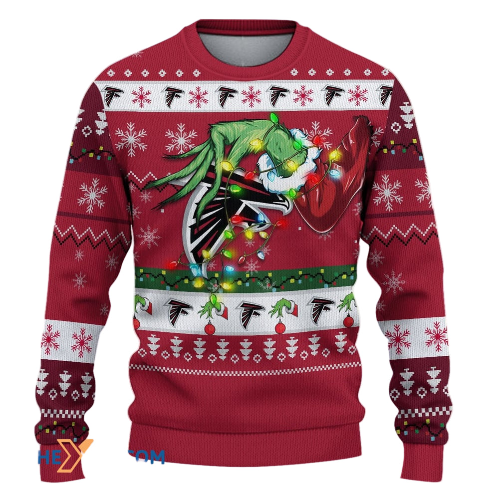 Ugly Christmas Sweater Atlanta-Falcons, Rise Up Grinch Christmas Snowflakes Red