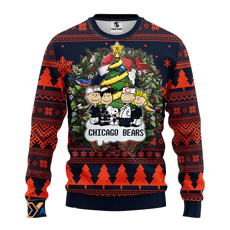 Ugly Christmas Sweater Chicago-Bears, Graphics Dog Blue/Orange/Black