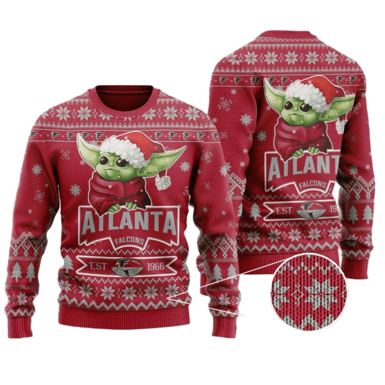 Ugly Christmas Sweater Atlanta-Falcons, Baby Yoda Red