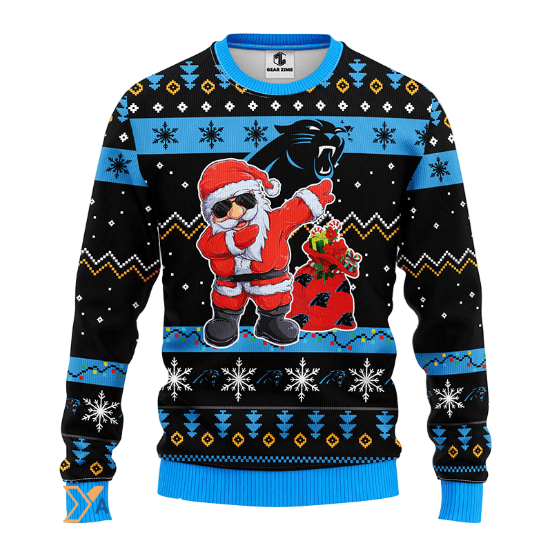 Ugly Christmas Sweater Carolina-Panthers, Santa Claus Blue/Black