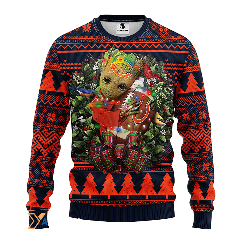 Ugly Christmas Sweater Chicago-Bears, Graphic Tree Orange/Blue