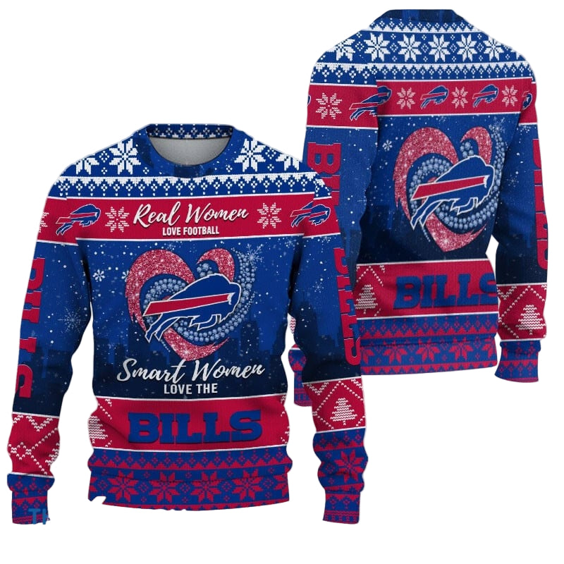 Ugly Christmas Sweater Buffalo-Bills, Grinch Christmas Buffalo-Bills In Heart Snowflakes City Shadow Navy