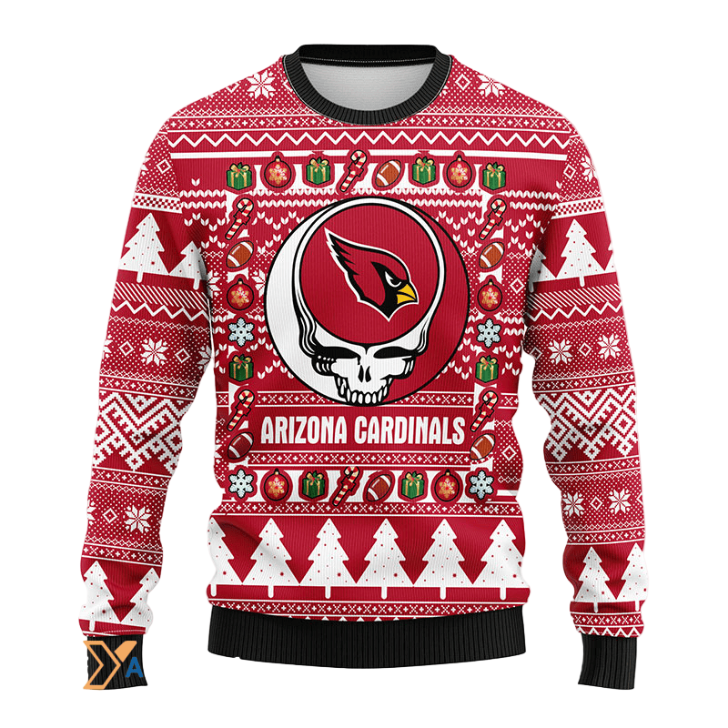 Ugly Christmas Sweater Arizona-Cardinals, Skull White/Red