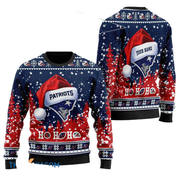 Personalized Ugly Christmas Sweater New-England-Patriots, Go PATS! Blue/Red Custom Name Gift For Football Fan Ugly Xmas Jumper