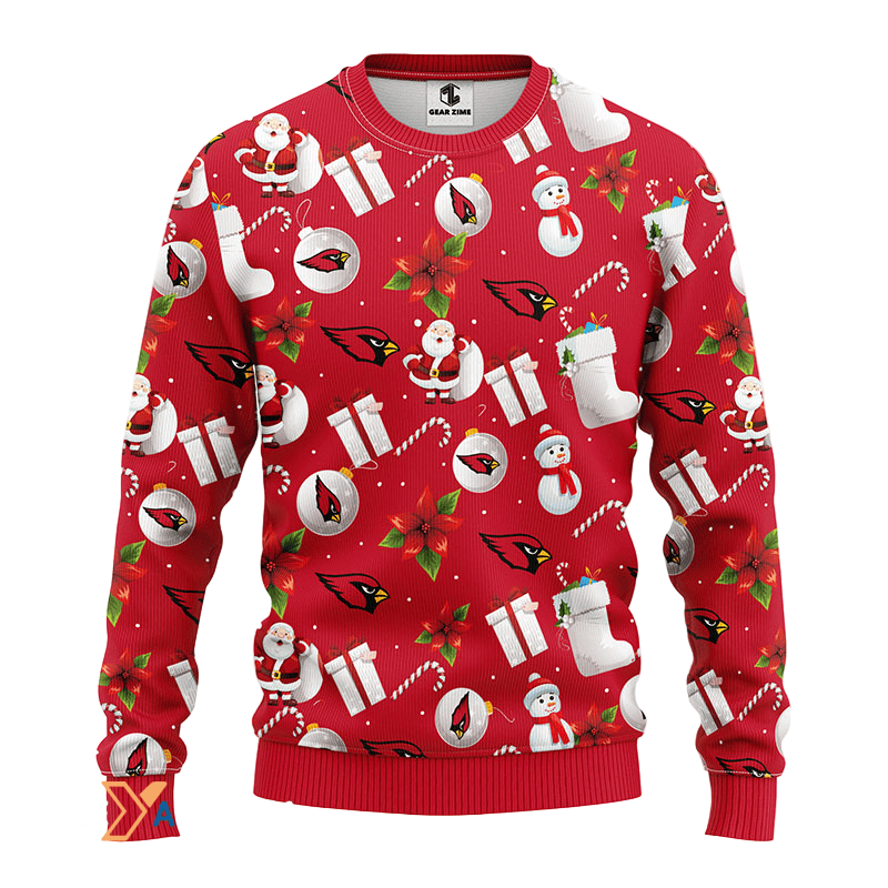 Ugly Christmas Sweater Arizona-Cardinals, Santa Claus Snowman Red