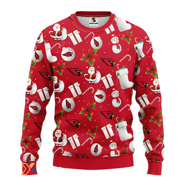 Ugly Christmas Sweater Arizona-Cardinals, Santa Claus Snowman Red