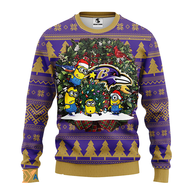 Ugly Christmas Sweater Baltimore-Ravens, Minion Violet/Beige