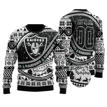 Personalized Ugly Christmas Sweater Las-Vegas, Las-Vegas Nation Black/White Custom Name And Number Gift For Football Fan Ugly Xmas Jumper