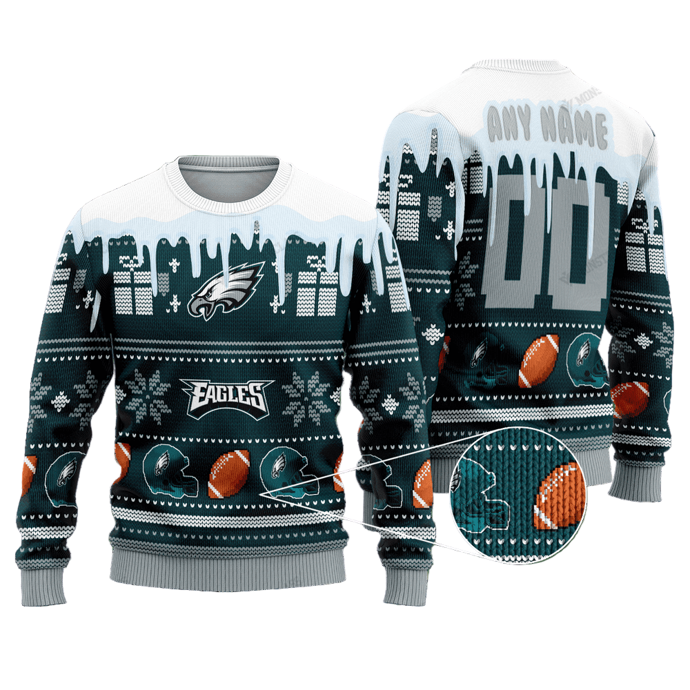 Personalized Ugly Christmas Sweater Philadelphia-Eagles, Fly Eagles FLy Dark Green/White Custom Name And Number Gift For Football Fan Ugly Xmas Jumper