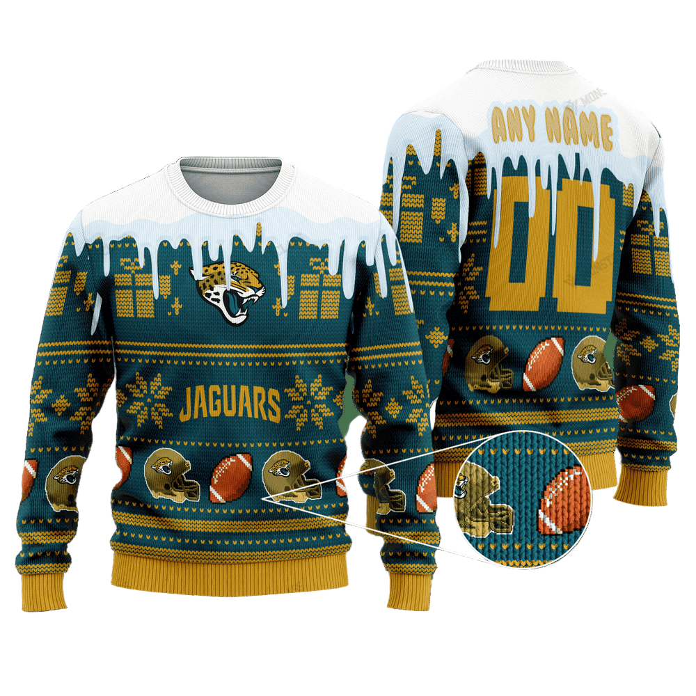Personalized Ugly Christmas Sweater Jacksonville-Jaguars, Duuuval! Blue/Yellow Custom Name And Number Gift For Football Fan Ugly Xmas Jumper