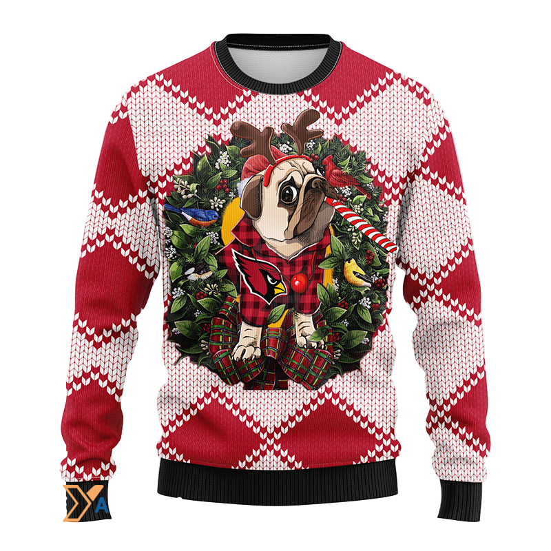 Ugly Christmas Sweater Arizona-Cardinals, Pub Dog White/Red
