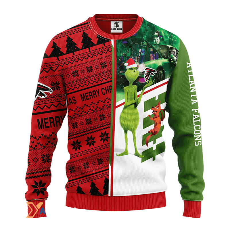 Ugly Christmas Sweater Atlanta-Falcons, Grinch Red/Green/White
