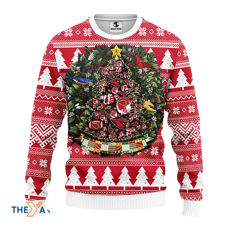 Ugly Christmas Sweater Arizona-Cardinals, Tree Ball Christmas Red/White