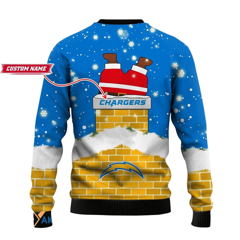 Personalized Ugly Christmas Sweater Los-Angeles Chargers, Bolt Up Blue/Yellow Custom Name Gift For Football Fan Ugly Xmas Jumper
