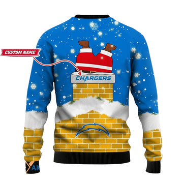 Personalized Ugly Christmas Sweater Los-Angeles Chargers, Bolt Up Blue/Yellow Custom Name Gift For Football Fan Ugly Xmas Jumper