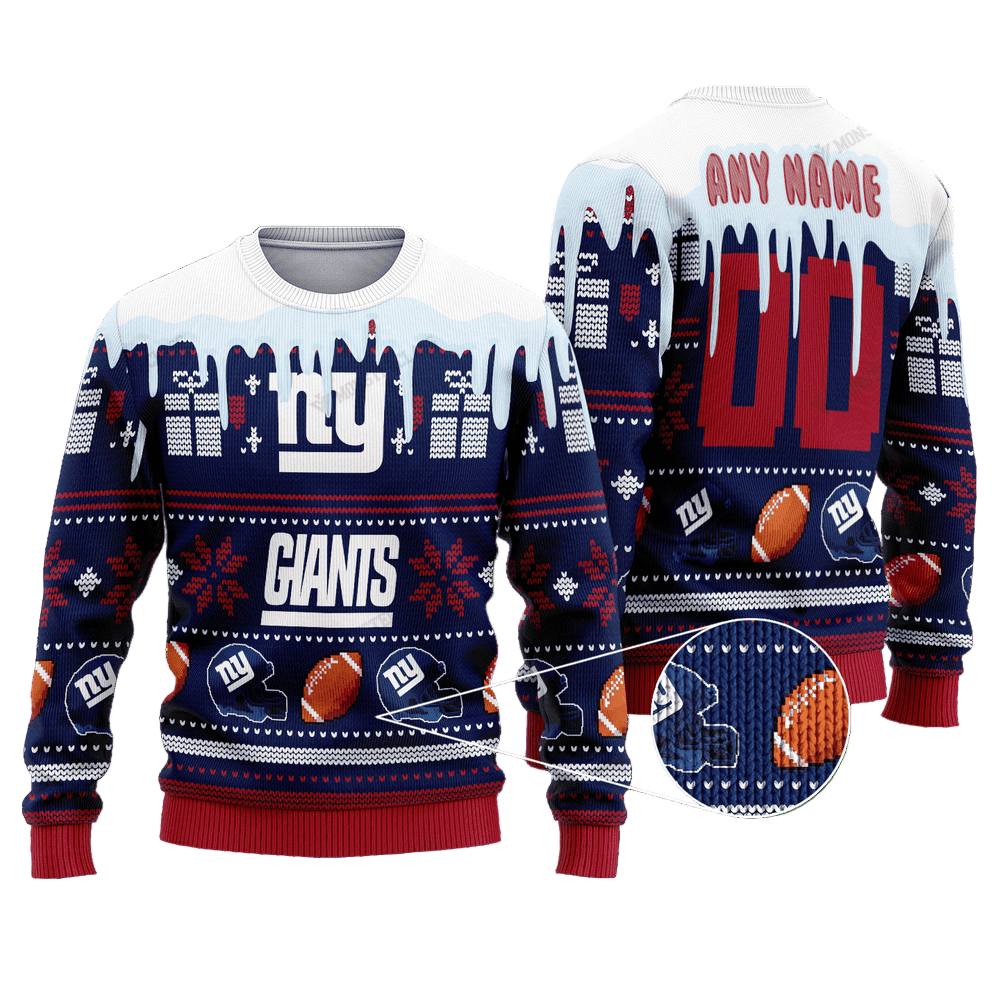 Personalized Ugly Christmas Sweater New-York-Giants, G-Men White/Blue/Red Custom Name And Number Gift For Football Fan Ugly Xmas Jumper
