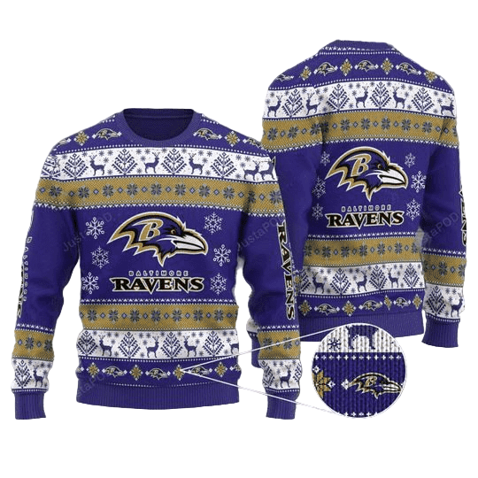 Ugly Christmas Sweater Baltimore-Ravens, Ravens Flock Violet/White/Gold