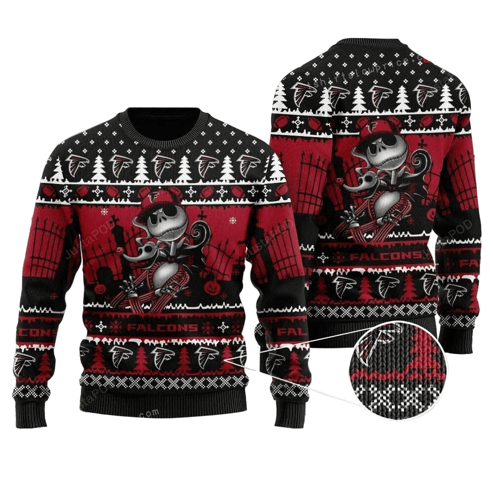 Ugly Christmas Sweater Atlanta-Falcons, Skellington Black/Red