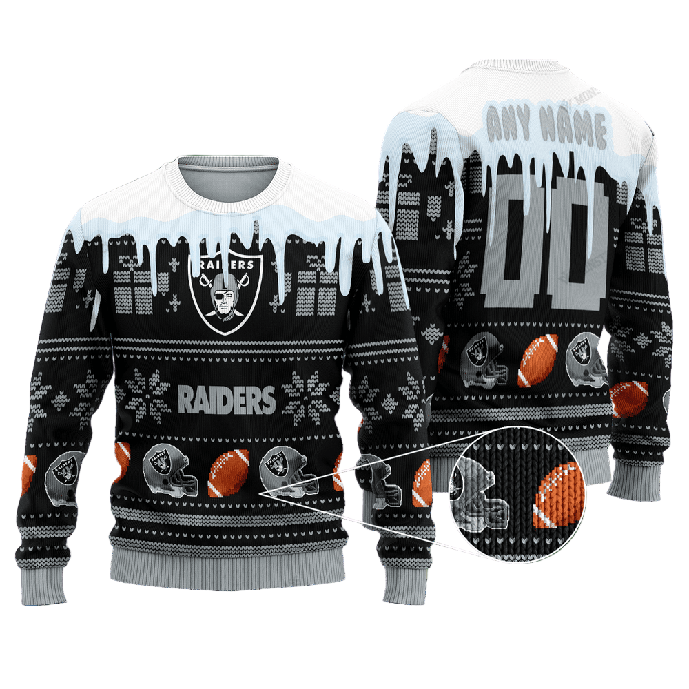 Personalized Ugly Christmas Sweater Las-Vegas, Las-Vegas Nation Black/Grey/White Custom Name And Number Gift For Football Fan Ugly Xmas Jumper