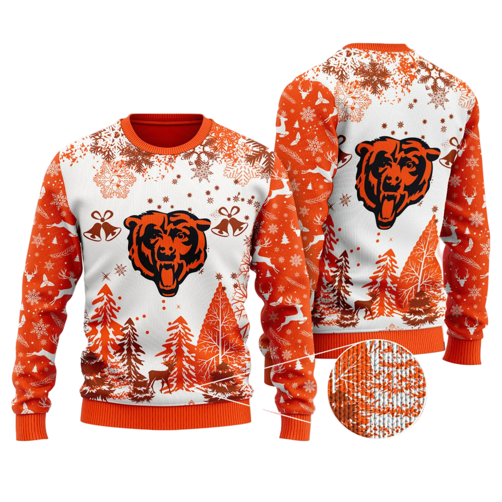 Ugly Christmas Sweater Chicago-Bears, Da Bears White/Orange